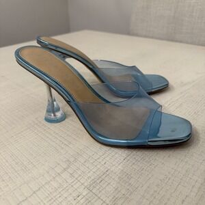Gianni Bini Turquoise Serene Blue US 9 Y2K Clear PVC Heels Mules Stock Slip On